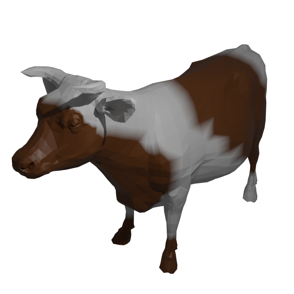 3D cow mesh rendered with color gradient from vertex attributes in Blender